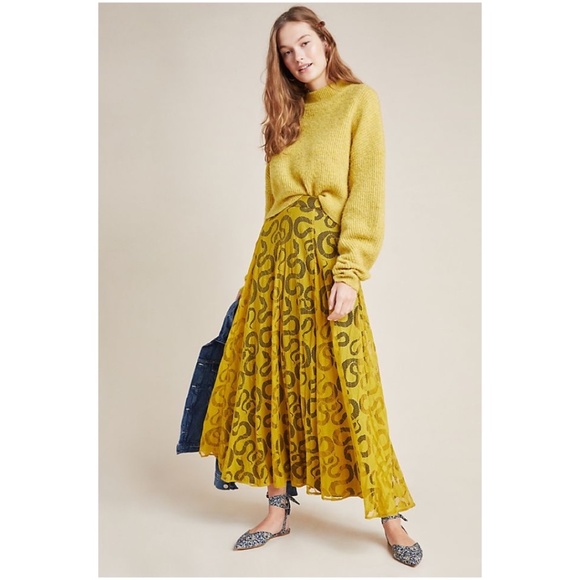 Eva Franco Dresses & Skirts - Eva Franco Anthropologue Maxi snake lace Yellow Skirt NWT fall sheer big wide